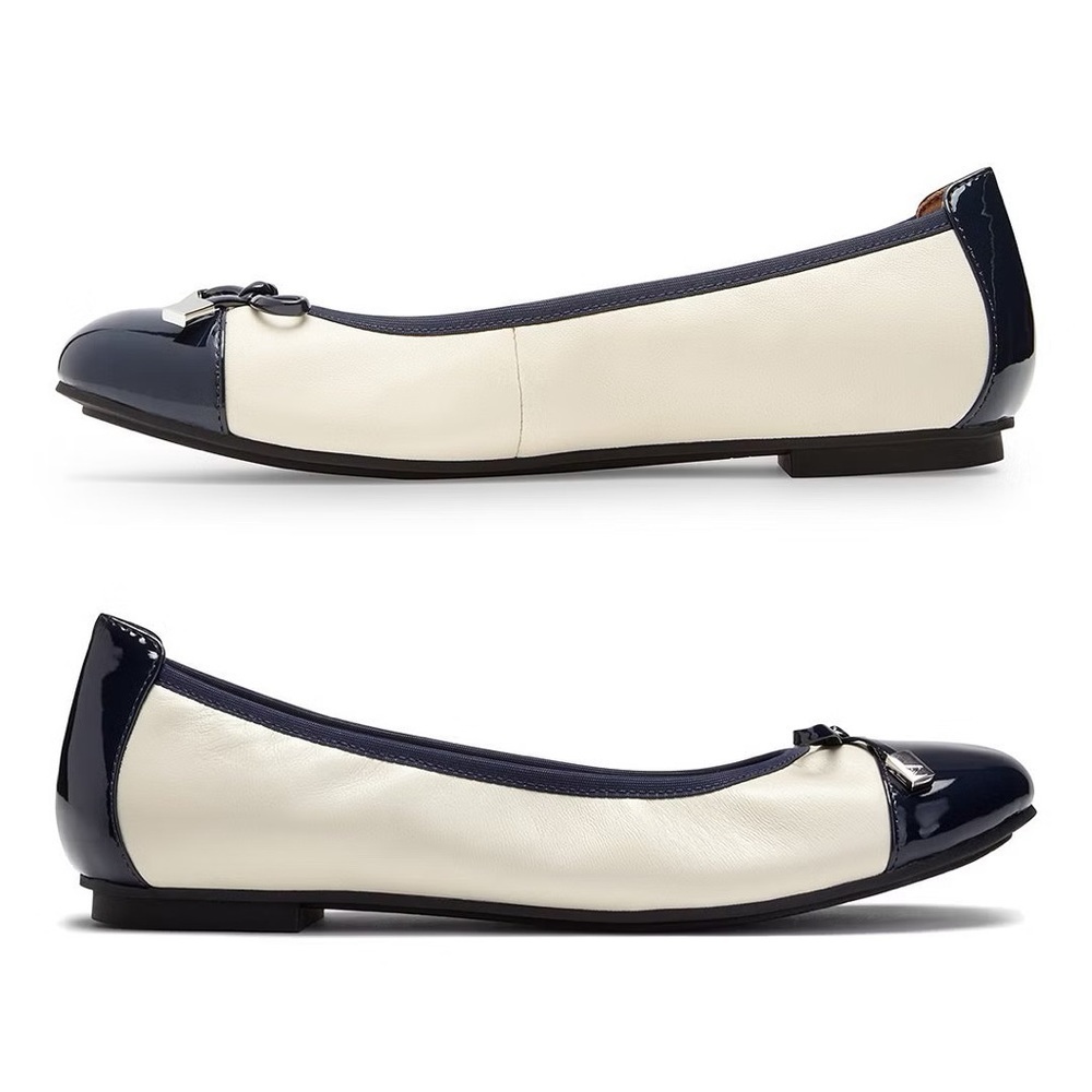 Vionic • WIDE Spark Minna Ballet Flat slipper cap toe navy cream orthopedic